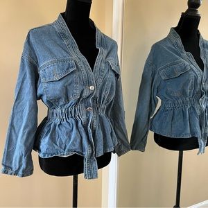 Drop Shoulder Denim Jacket Coat Trench Cardigan Blouse Loose Slim Waist Bomber